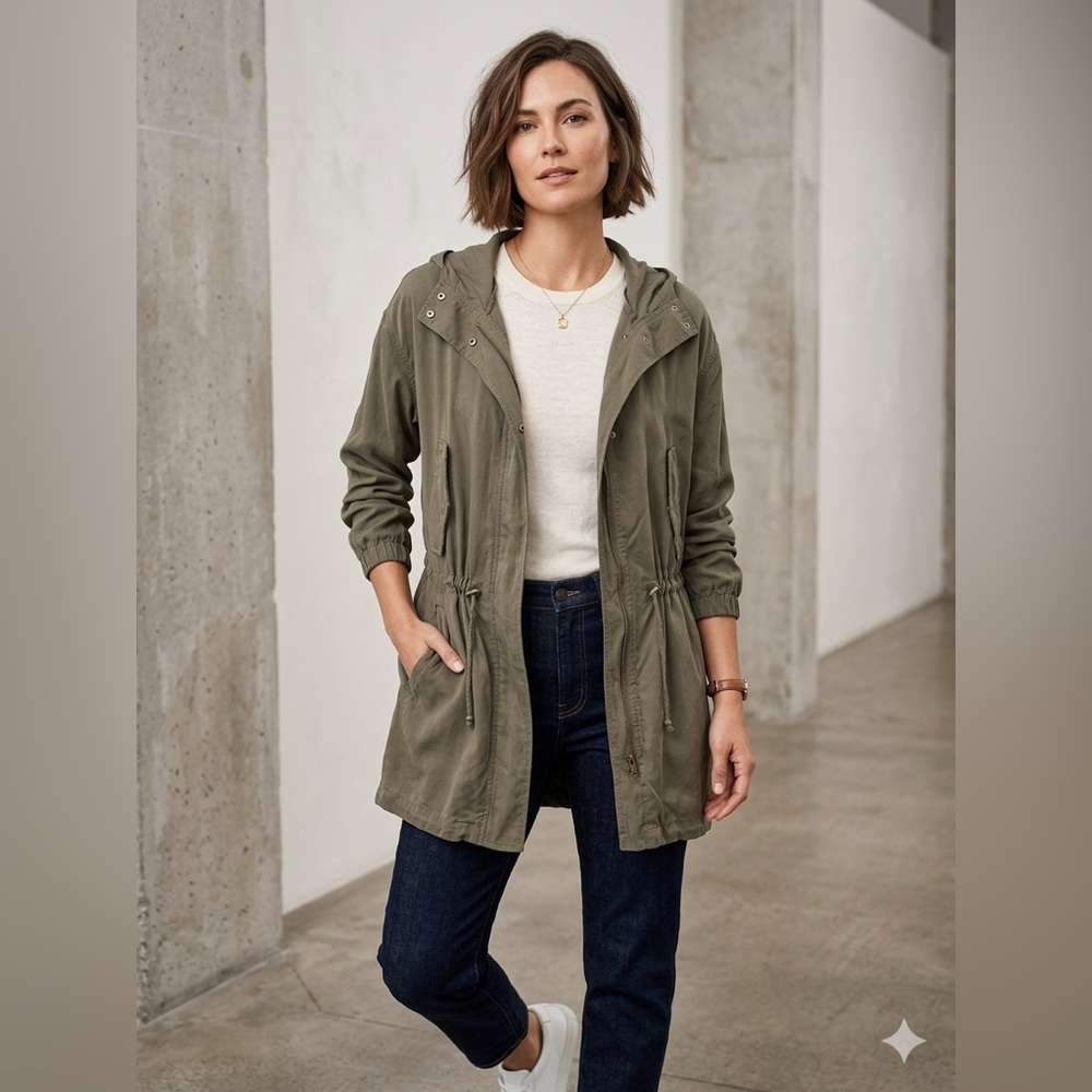 Gentle Fawn 100% Tencel Hooded Utility Jacket - Olive Green